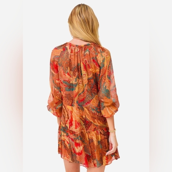 Chic Bohemian Mini Dress in Red and Orange - Picture 2 of 8